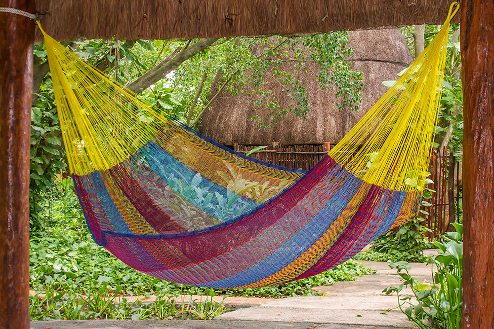 Mayan Legacy Queen Size Cotton Mexican Hammock in Confeti Colour