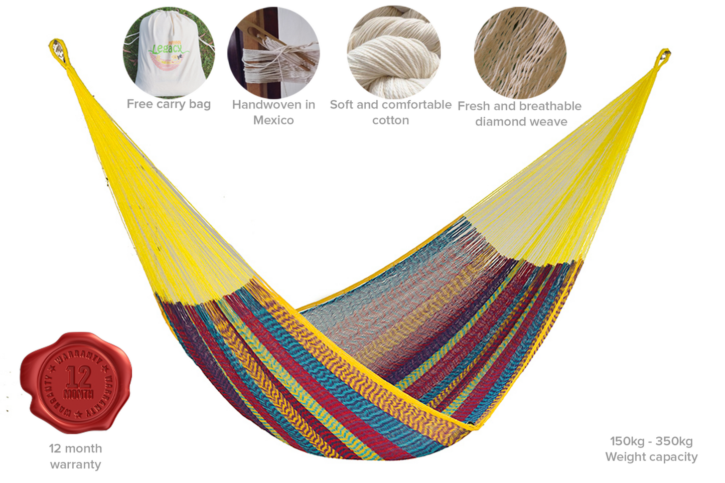 Mayan Legacy Jumbo Size Cotton Mexican Hammock in Confeti Colour