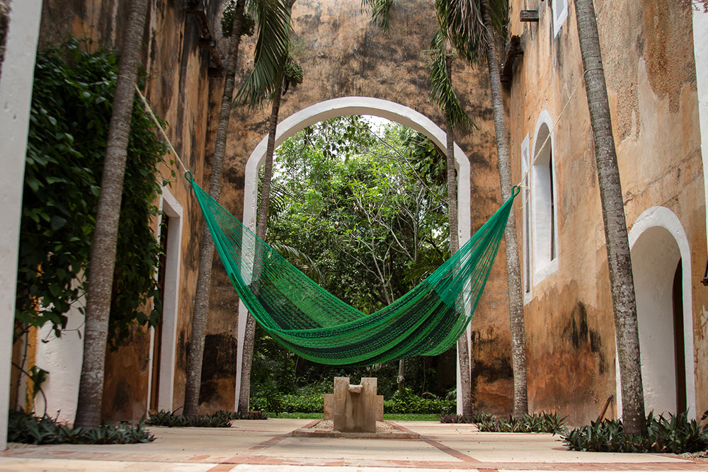 Mayan Legacy Queen Size Cotton Mexican Hammock in Jardin Colour