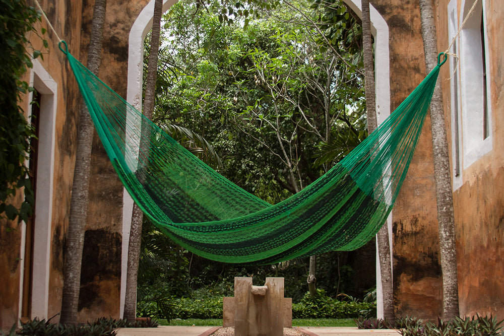 Mayan Legacy Queen Size Cotton Mexican Hammock in Jardin Colour