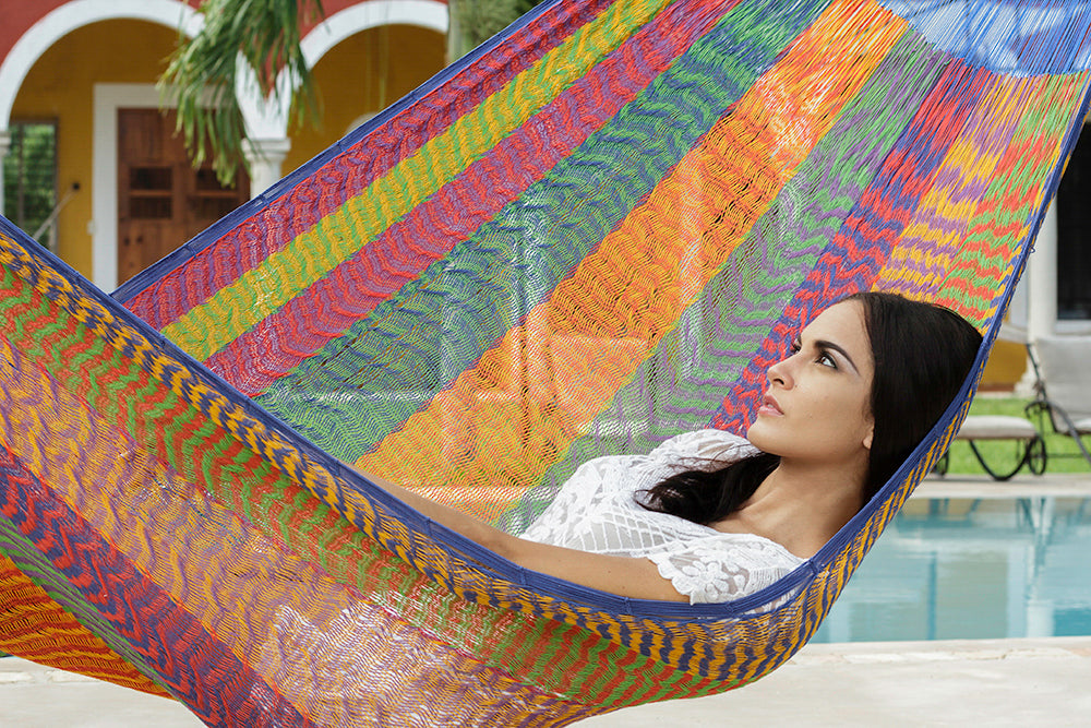 Mayan Legacy Queen Size Cotton Mexican Hammock in Mexicana Colour