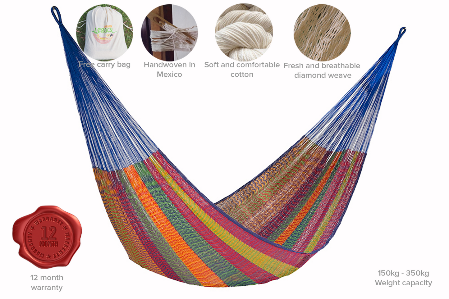 Mayan Legacy Single Size Cotton Mexican Hammock in Mexicana Colour