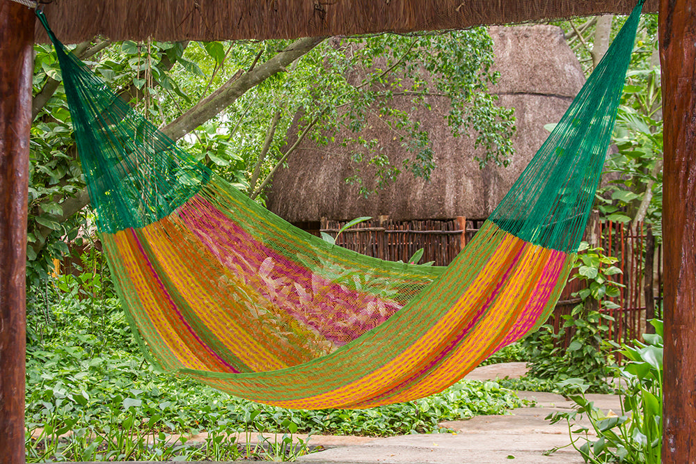 Mayan Legacy Queen Size Cotton Mexican Hammock in Radiante Colour