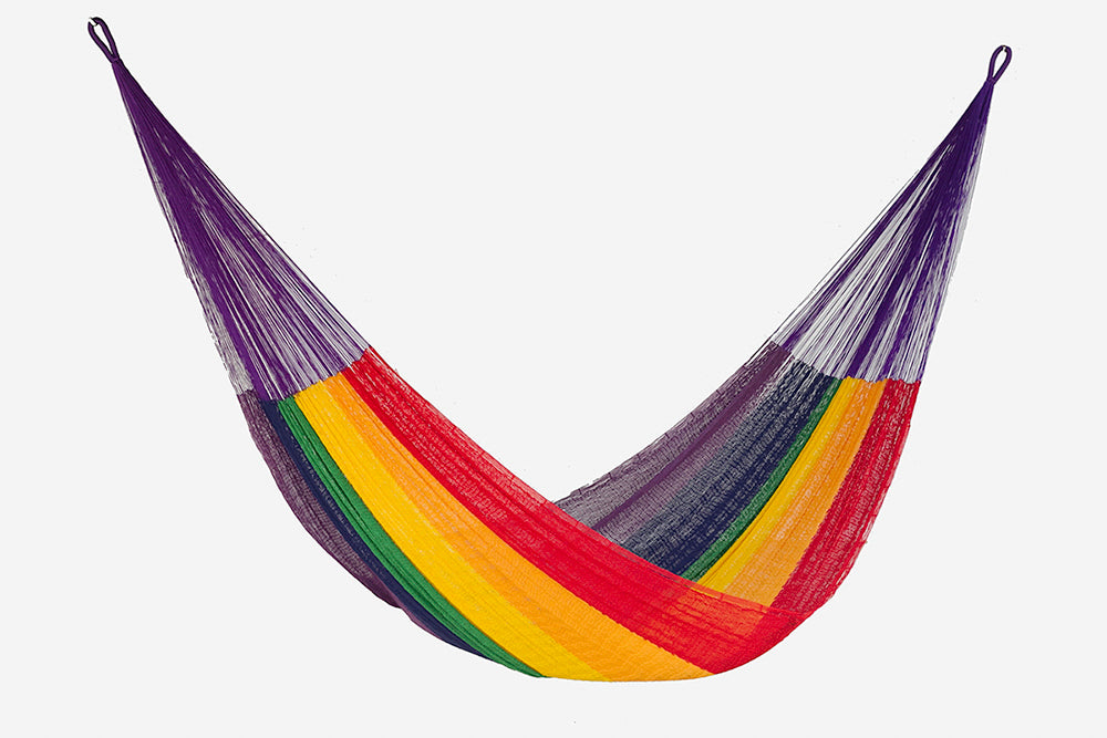 Mayan Legacy Single Size Cotton Mexican Hammock in Rainbow Colour