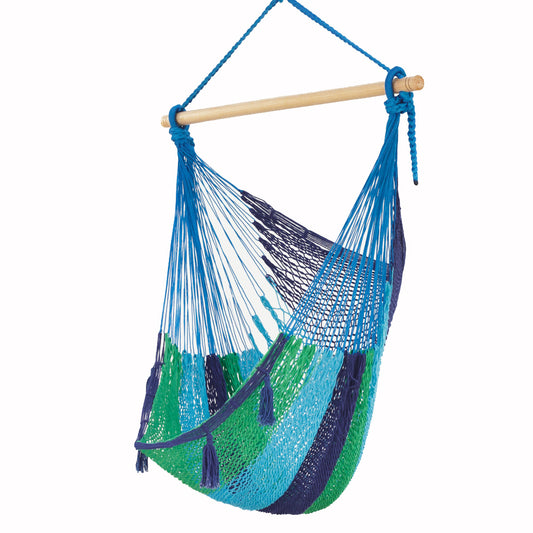 Mayan Legacy Extra Large Outdoor Cotton Mexican Hammock Chair in Oceanica Colour
