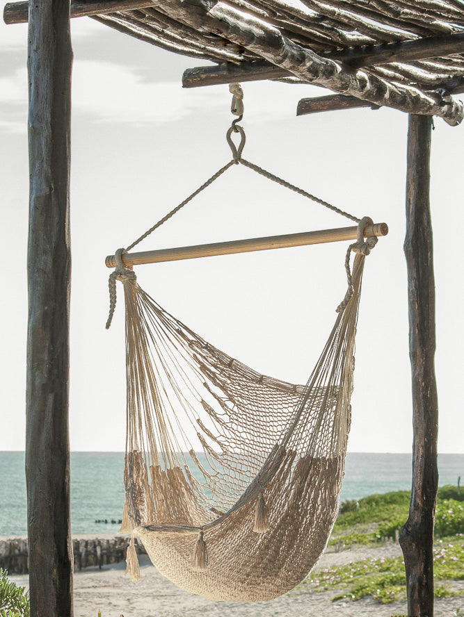 Mayan Legacy Extra Large Outdoor Cotton Mexican Hammock Chair in Cream Colour