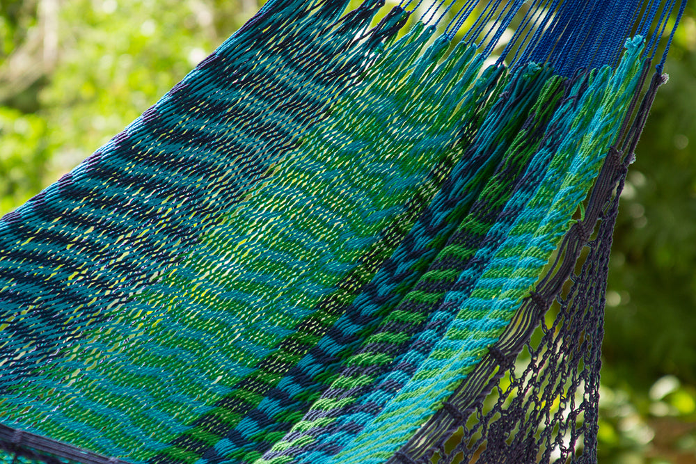 Mayan Legacy King Size Deluxe Outdoor Cotton Mexican Hammock in Caribe Colour