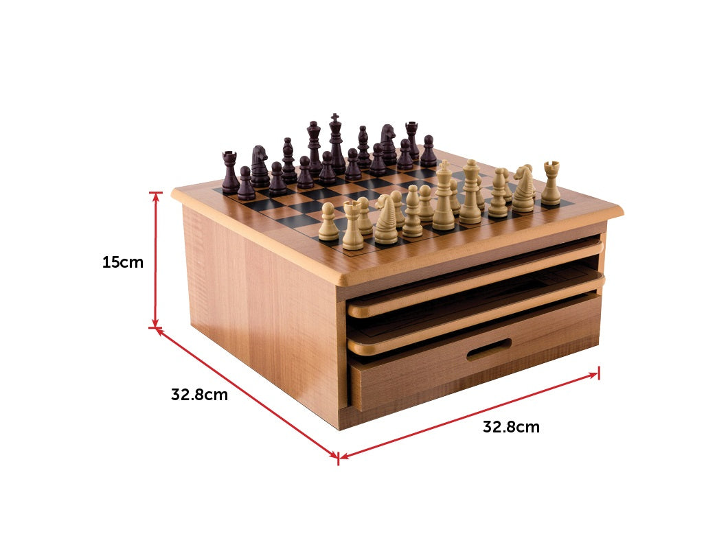 10 in 1 Wooden Chess Board Games Slide Out Checkers House Unit Set